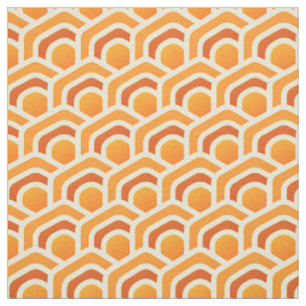 Tissu Motif Hexagone Orange Vagues Rétro en Nid d'Abeill