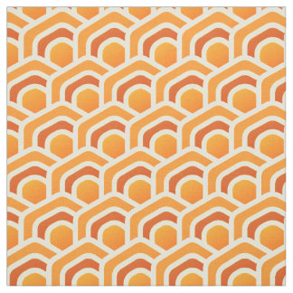 Tissu Motif Hexagone Orange Vagues Rétro en Nid d'Abeill