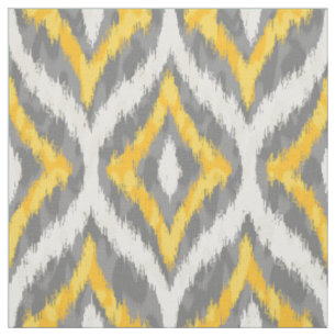 Tissu Motif Ikat blanc et jaune et gris