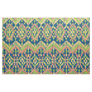 Tissu Motif Ikat Ethnique Coloré sur Fond Bleu