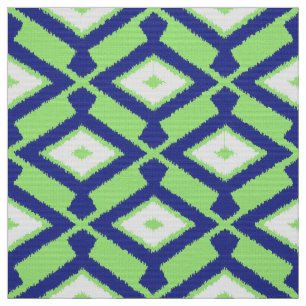 Tissu Motif Ikat - Vert, Indigo Bleu et Blanc