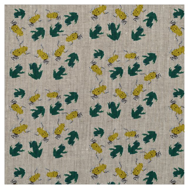 Tissu Motif jaune de grenouilles vertes (Échantillon)