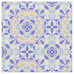 Tissu Motif kaléidoscope bleu et vert