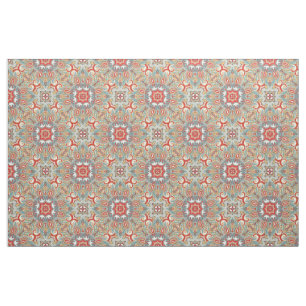 Tissu Motif Kaléidoscope Rouge Turquoise Sarcelle Rétro