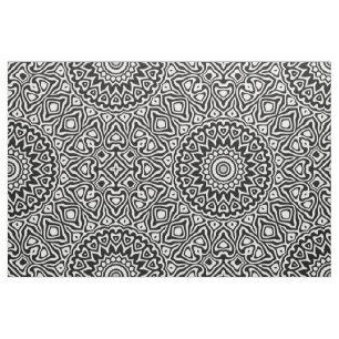 Tissu Motif Mandala moderne noir et blanc complexe