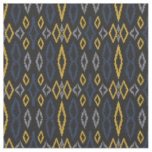 Tissu Motif marocain Ikat noir jaune bleu