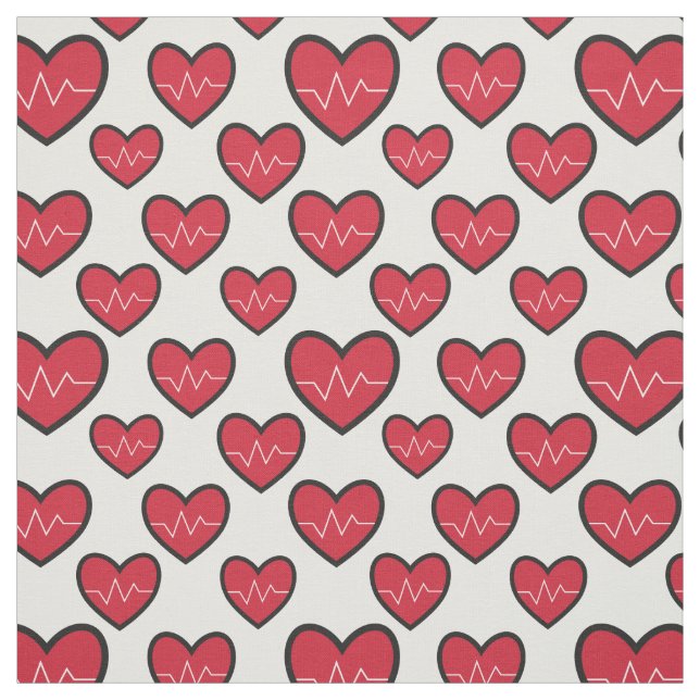 Tissu Motif Médicale Red ECG Hearts (Échantillon)