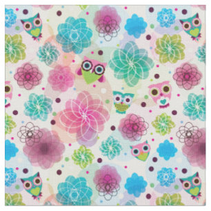 Tissu Motif mignon d'arrière - plan de hibou de fleur