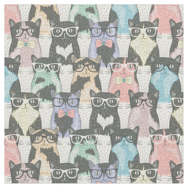 Tissu Motif mignon de chats de hippie (Fermer)