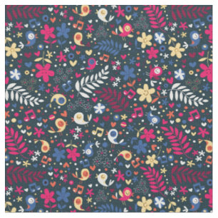 Tissu motif mignon d'oiseaux et de fleurs