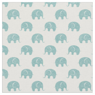Tissu Motif mignon turquoise d'éléphant