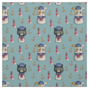 Tissu Motif nautique d'aquarelle de marins de chat et de