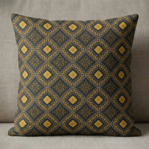 Tissu Motif oriental bohème marocain noir et or