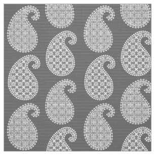 Tissu Motif Paisley, gris argenté / gris et blanc