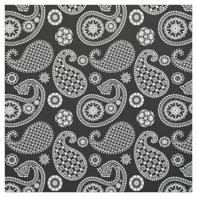Tissu Motif Paisley, noir et blanc (Échantillon)
