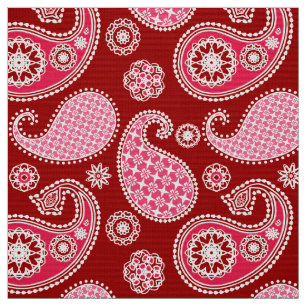 Tissu Motif Paisley, rouge foncé, rose et blanc