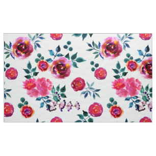 Tissu Motif peint à la main de roses rouges