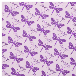 Tissu Motif personnalisable de nom pourpre libellule enc