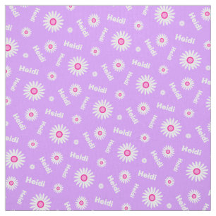 Tissu Motif personnalisé de nom marguerite rose violet