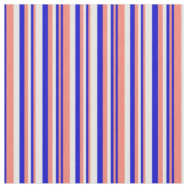 Tissu Motif rayé de couleur saumon, bleue et blanche (Fermer)