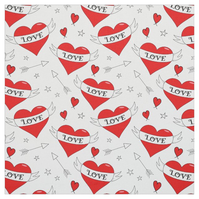 Tissu Motif Retro Love Hearts (Échantillon)