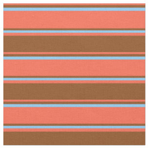 Tissu Motif rouge, Brown et bleu ciel clair