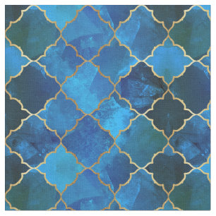 Tissu Motif Sapphire Gemstone & Gold Marocain Carrelage
