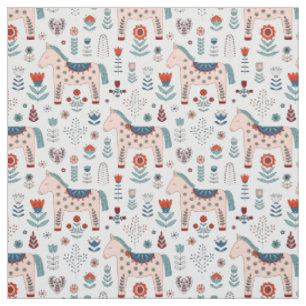 Tissu Motif scandinave d'art populaire de cheval