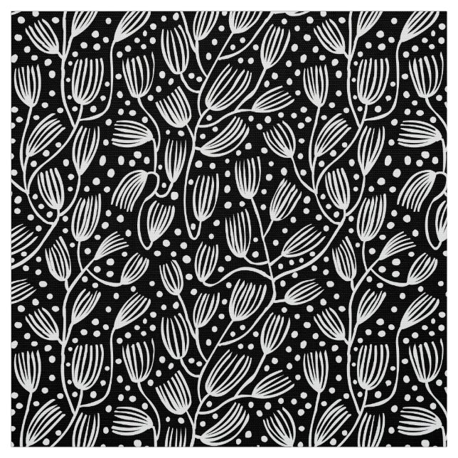 Tissu Motif style tissu-écorce - blanc sur noir (Échantillon)