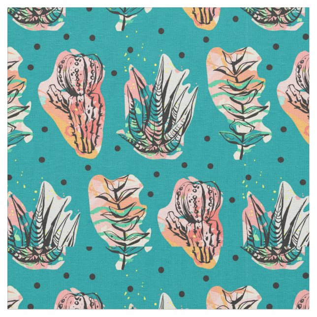 Tissu Motif succulent de cactus graphique abstrait (Fermer)