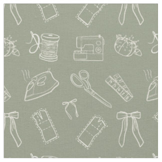 Tissu Motif thématique de couture vert gris