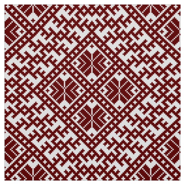 Tissu Motif traditionnel letton rouge et blanc (Échantillon)