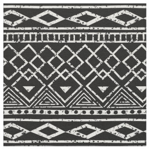 Tissu Motif tribal africain noir blanc