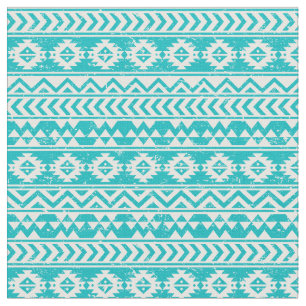 Tissu Motif tribal aztèque grunge turquoise