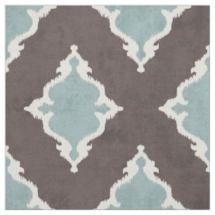 Tissu motif tribal de damask ikat brun élégant et turq