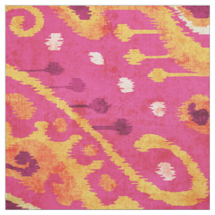 Tissu motif tribal de ikat jaune rose et chic