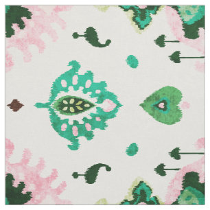 Tissu motif tribal de ikat vert et rose à texture chic