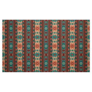Tissu Motif Tribal Sud-Ouest Turquoise Terracotta