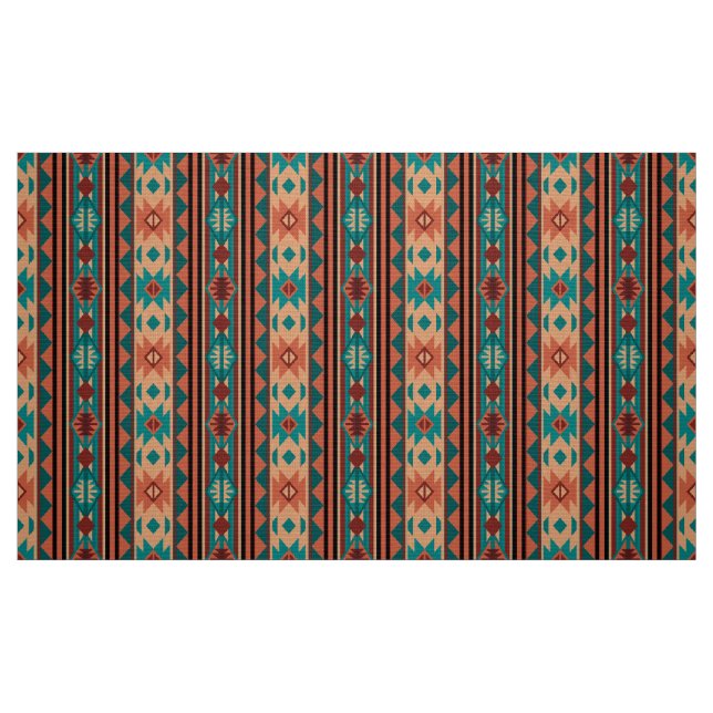 Tissu Motif Tribal Sud-Ouest Turquoise Terracotta (Fat Quarter)