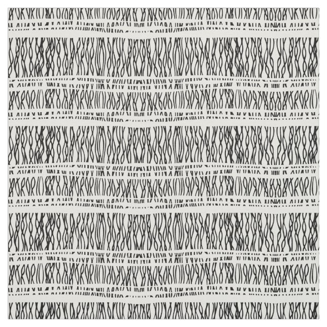 Tissu Motif tribal tissé noir et blanc dessiné (Échantillon)