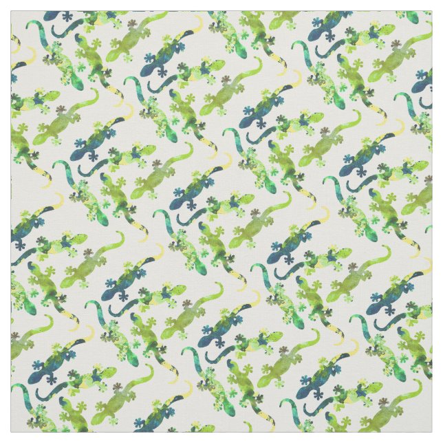 Tissu Motif tropical de lézard d'aquarelle verte (Échantillon)