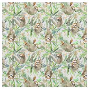 Tissu Motif tropical de paresse d'aquarelle