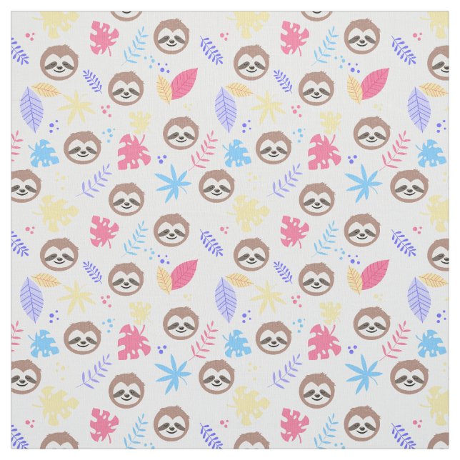 Tissu Motif tropical de paresse et de feuille (Échantillon)