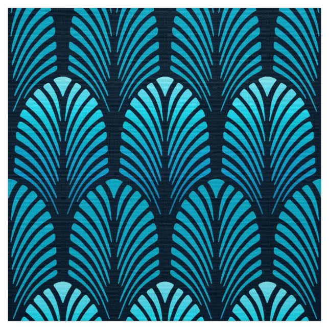 Tissu Motif, turquoise et marine de plume d'art déco (Échantillon)