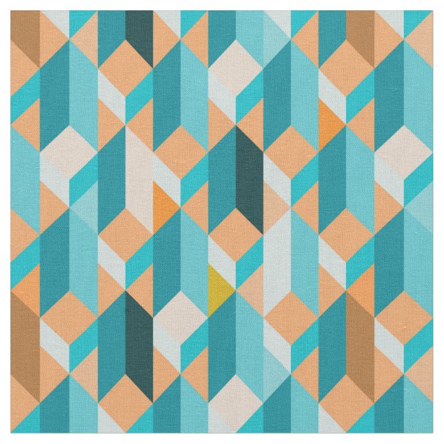 Tissu Motif turquoise et orange de formes (Fermer)