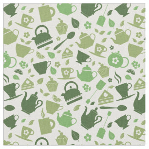 Tissu Motif vert à thème thé