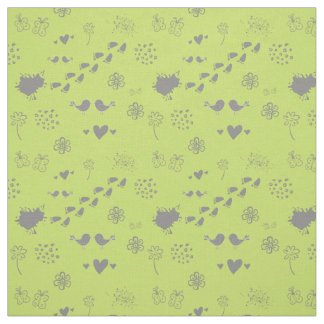 Tissu motif vert d'oiseaux, points, pas, papillon