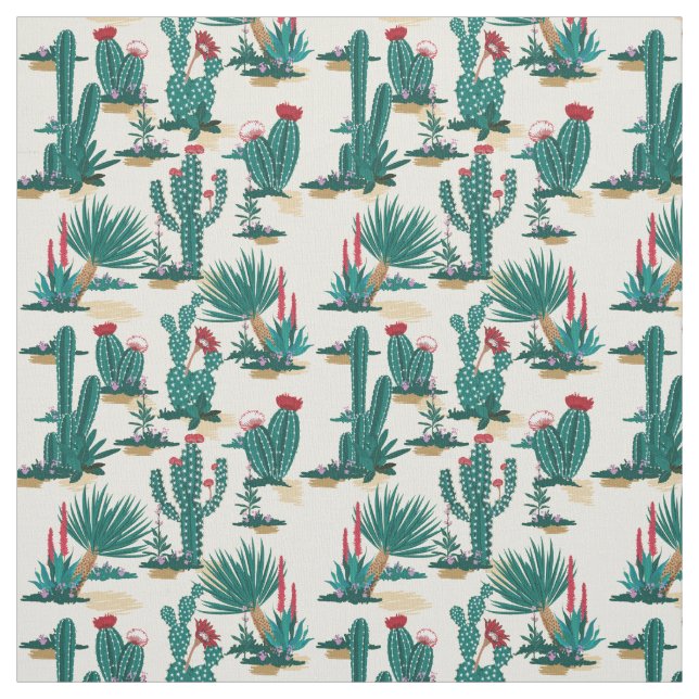 Tissu Motif vert et rouge de cactus (Échantillon)