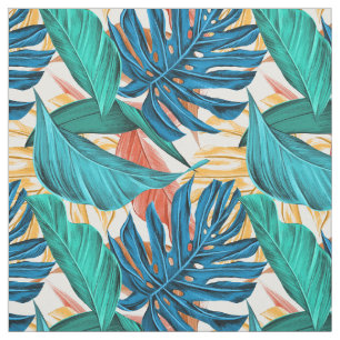 Tissu motif vert feuille de palmiers tropicaux