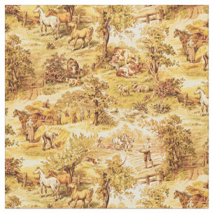 Tissu motif vintage des scènes de ferme
